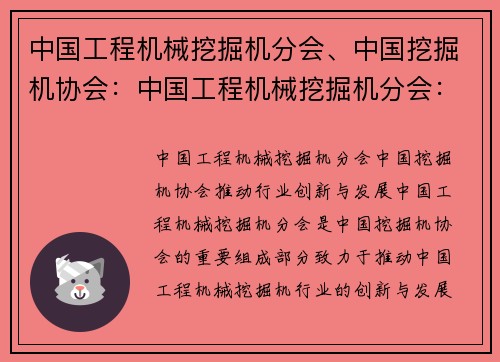 中国工程机械挖掘机分会、中国挖掘机协会：中国工程机械挖掘机分会：推动行业创新与发展