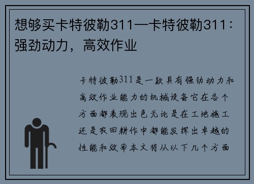 想够买卡特彼勒311—卡特彼勒311：强劲动力，高效作业